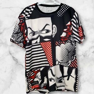 RS1NE Men's Full Print Comic Pattern Street Fashion Graphic T-Shirt